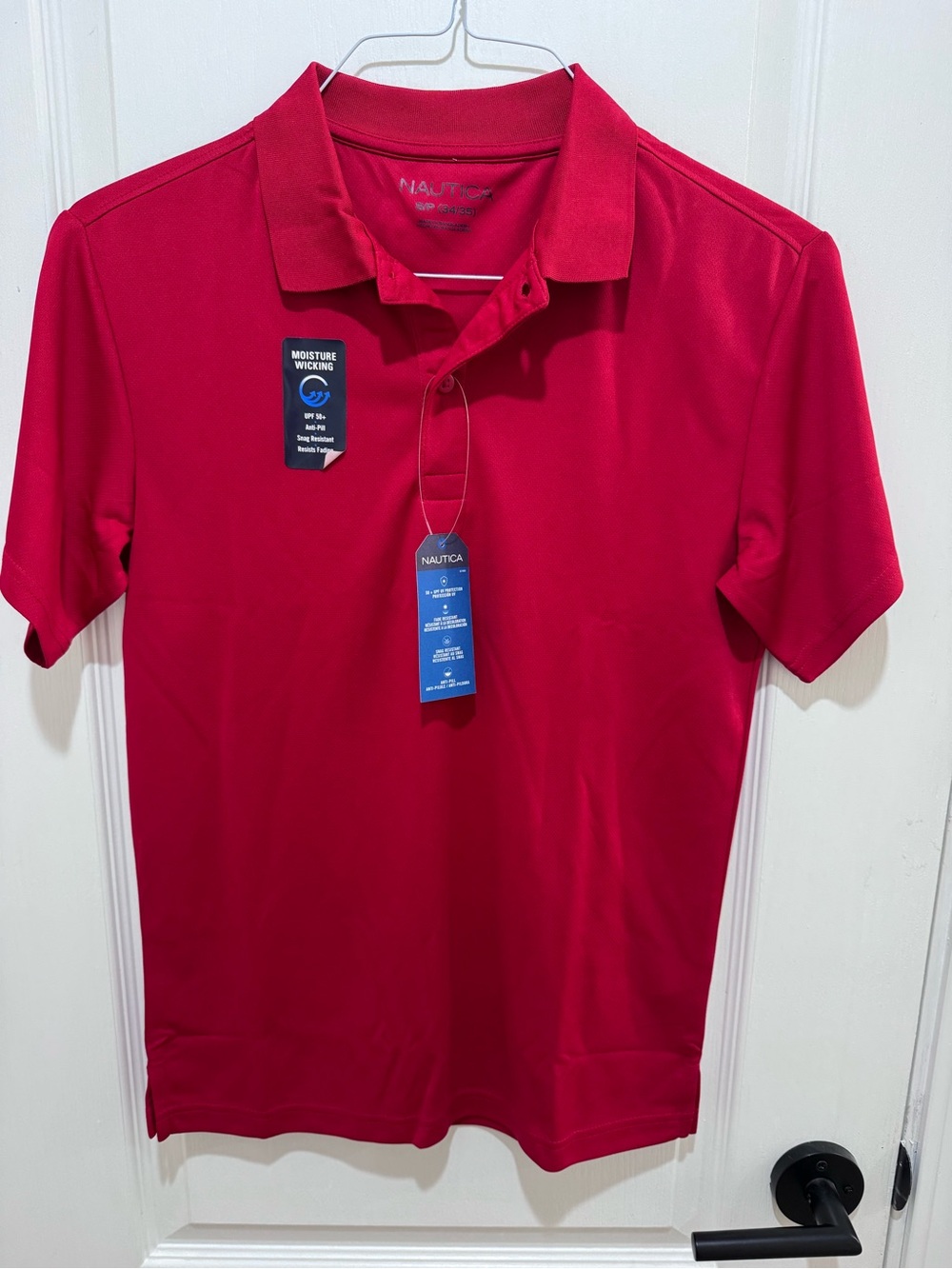 Nautica Men’s Red Moisture-Wicking Polo Shirt- size small